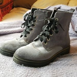 Gray Blue Velvet Combat Booties!
